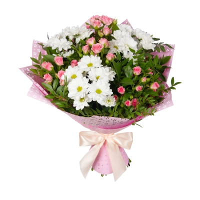 Букет «Волшебный сад» – гармония кустовых роз и белоснежных хризантем Бокситогорск Ленинградская область Букет «Волшебный сад» – гармония кустовых роз и белоснежных хризантем Бокситогорск Ленинградская область