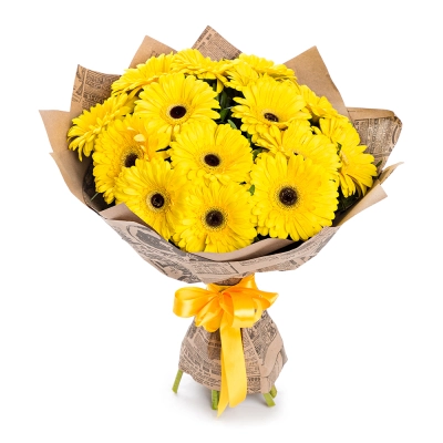 Пышный букет из 15 жёлтых гербер – как луч солнца в ваших руках Бокситогорск Ленинградская область Пышный букет из 15 жёлтых гербер – как луч солнца в ваших руках Бокситогорск Ленинградская область
