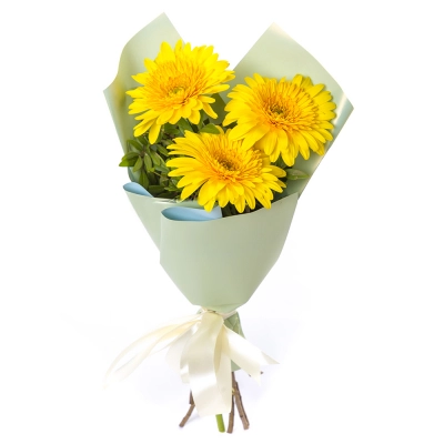 Яркий букет из 3 жёлтых гербер – частичка солнечного света Бокситогорск Ленинградская область Яркий букет из 3 жёлтых гербер – частичка солнечного света Бокситогорск Ленинградская область