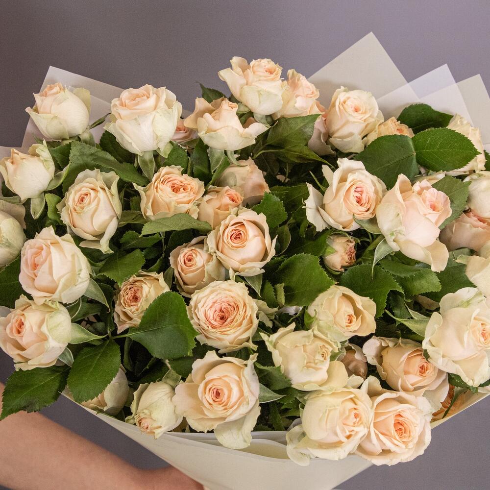 Букет «Персик» – пышные кустовые розы нежно-персикового оттенка Бокситогорск Ленинградская область